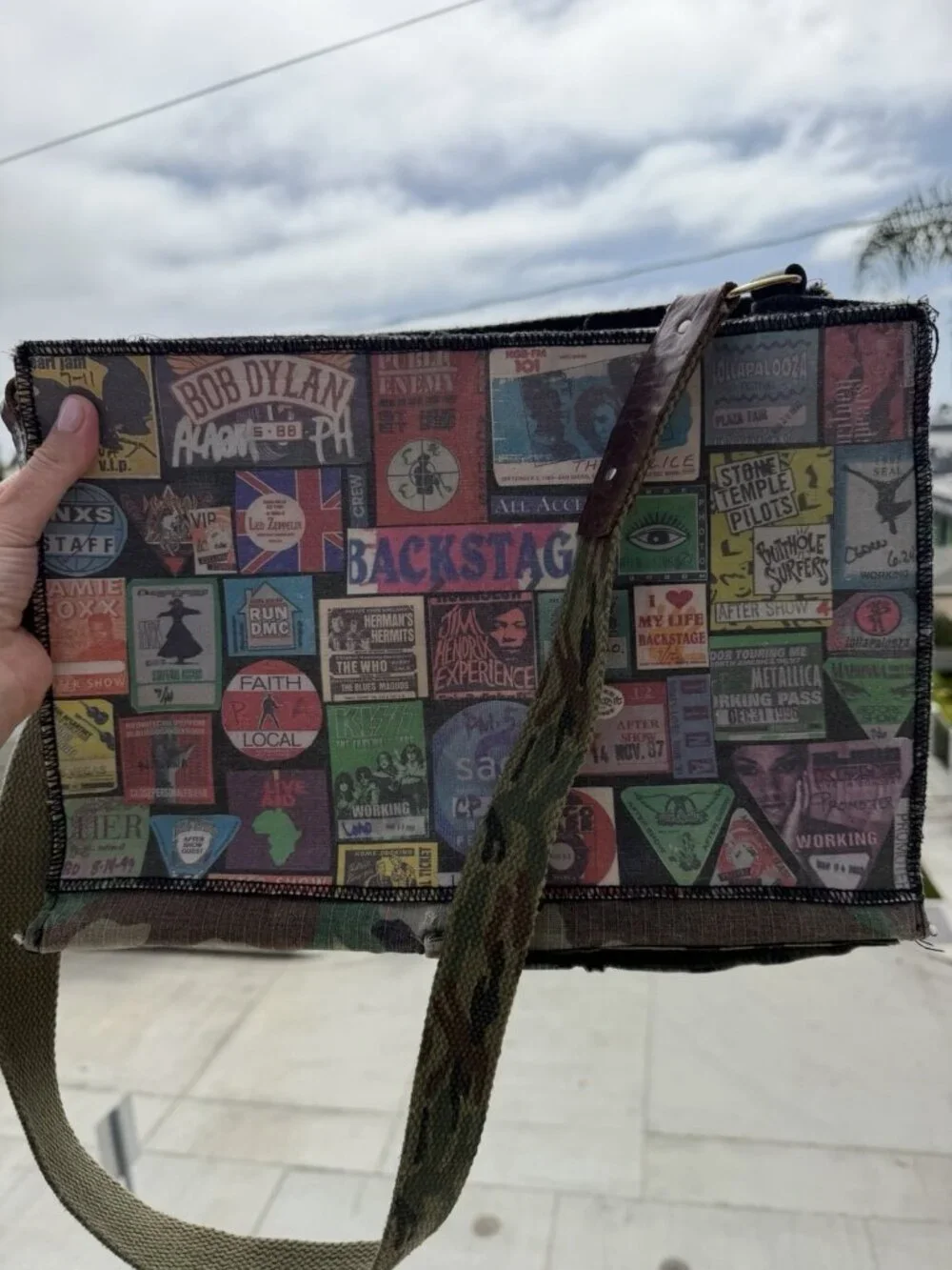 Vintage Handmade EzDuzit by Elliott pop-culture messenger leather camo vinyl bag